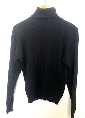 Lulu Bravo 100% Cashmere Cable Knit Turtleneck Sweater Women’s Sz Large Black